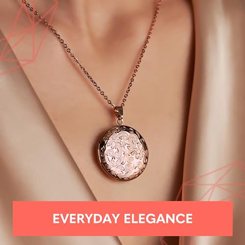 Locket Necklace for Women Girls, 18” Jewelry Chain, Picture Photo Inside, Cadenas para mujer, Personalized Custom Name Gold Locket, Customized Couples Locket, Silver, Rose Gold, Gold - color: Rose Gold, style: 1 Photo Necklace