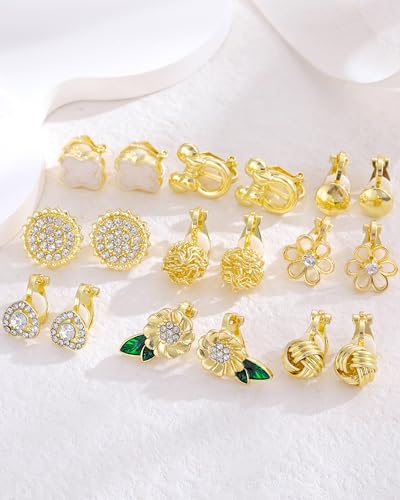 18 Pairs Clip on Earrings for Women Teens Girls | Hypoallergenic Non Pierced Cute Clip on Earrings Set Faux Pearl Heart Flower Love Knot Clip Stud Earrings Jewelry Gifts