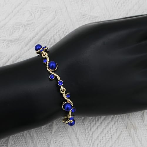 Bridal Pearl Choker Necklace Earrings Bracelet Wedding Crystal Jewelry Set for Women Brides Bridesmaid Prom - color: Blue-Gold Plated