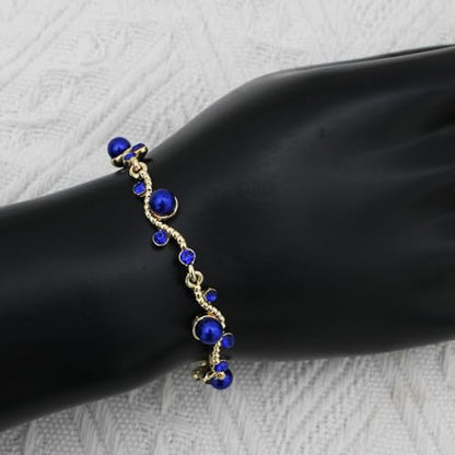 Bridal Pearl Choker Necklace Earrings Bracelet Wedding Crystal Jewelry Set for Women Brides Bridesmaid Prom - color: Blue-Gold Plated