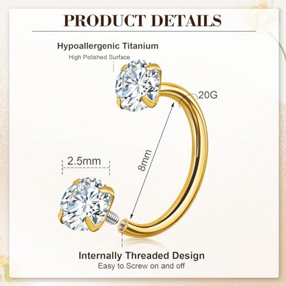 ONESING 9-40 Pcs Nose Rings - Hoops, Studs & L Shape - Hypoallergenic Stainless Steel Nose Piercings for Women & Men - color: 20G-Clear CZ -Gold