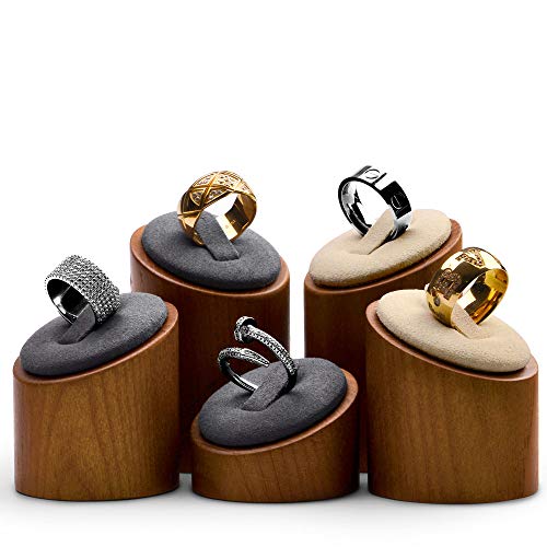 Oirlv Solid Wood 3 Pcs Ring Display Stand Showcase Jewelry Organizer Holder for Rings Trade Show Countertop Ring Bearer(Grey) - color: Gray