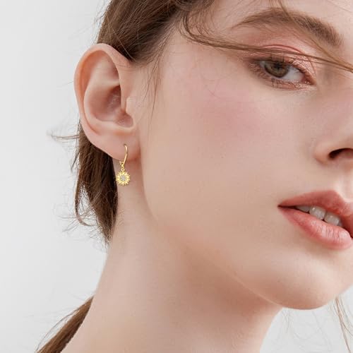 KECHO 14k Yellow Gold Sunflower Jewelry for Women, Fine Gold You are My Sunshine Jewelry Gifts for Her - style: Sunflower Dangle Earrings