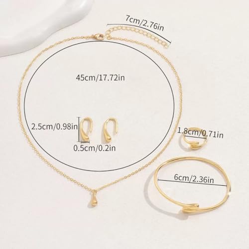 QiaTsed Women's Jewelry Set Gold Teardrop Jewelry Set Statement Elegance Jewelry with Necklace Bracelet Ring Earrings Ideal Jewelry Gift for Women - color: Silver