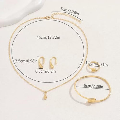QiaTsed Women's Jewelry Set Gold Teardrop Jewelry Set Statement Elegance Jewelry with Necklace Bracelet Ring Earrings Ideal Jewelry Gift for Women - color: Silver