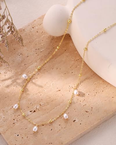 Pearl Necklaces for Women Trendy 14k Gold Plated Cubic Zirconia Pearl Pendant Necklace Valentines Day Wedding Birthday Mother's Day Gifts Dainty Gold Necklace for Women - color: Style 7 - Gold Necklace