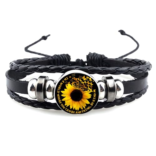 Boho Sunflower Gifts Sunflower Leather Bohemian Bracelet Birthday Gifts for Women Teens Granddaughter Wife Daughter Mom Friendship Bracelets for Her - color: C-Sunflower