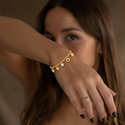 Gold Bracelets for Women, Dainty Friendship Charm Bracelet 14K Gold Plated Summer Shell Starfish Pearl Bracelet Cute Heart Charm Bracelets for Women Trendy Non Tarnish Beach Jewelry Gifts - color: Gold-Heart