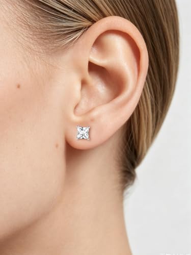 ChicSilver 925 Sterling Silver Earrings Sparkling Heart/Round/Princess Cut Birthstone Earrings for Women Birthday Jewelry with Gift Box - style: A.April(Diamond)-Princess Cut