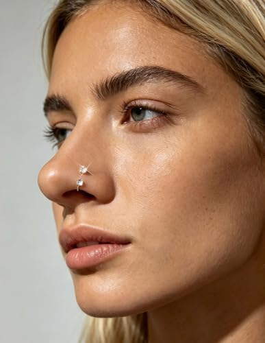 Akeoqi Horseshoe Nose Ring 20G 316L Surgical Steel Double CZ Internally Threaded Cartilage Helix Tragus Earrings for Women Men Septum Nostril Lip Eyebrow Piercing 8MM Gold Silver Plated - color: Silver-20G-8MM-White Clear CZ