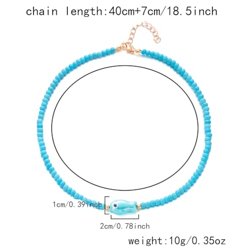 Seed Bead Choker Necklace for Women Bohemian Tiny Beads Choker Colorful Rice Bead Starfish Choker Summer Surfer Beach Necklace Jewelry Gift - color: B-Blue Fish