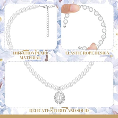 Glenmal Pearl Rhinestone Jewelry Set for Women Pearl Necklace Bracelet Earrings for Wedding Halloween Bridal Shower Tea Party - style: Refined Style