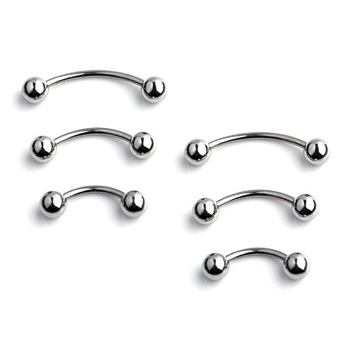 Ruifan 3prs(6pcs) Surgical Steel Tiny Curved Eyebrow Ear Navel Belly Lip Ring Barbell Piercing Jewelry 20g 6mm/8mm/10mm - color: 6PCS - Steel
