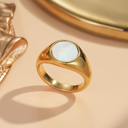 YeGieonr Gold Rings for Women Trendy Non Tarnish Chunky Gold Plated Ring, Waterproof Stainless Steel Gold Jewelry Gift - color: Round Shell, size: 6