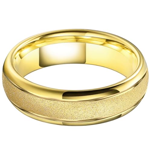 TUTISS 6mm 8mm Black/Gold/Rose Gold/White Tungsten Rings for Men Women Fashion Engagement Wedding Bands Sandblasted Finish I Love You Engraved Comfort Fit - color: 6mm Gold Tungsten I Love You