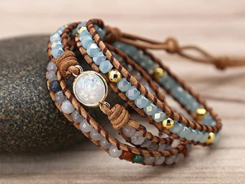 Women Wrap Bracelets Boho Natural Stone Jasper Turquoises Strand Bracelet Jewelry Collection - color: Nature stone
