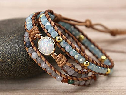 Women Wrap Bracelets Boho Natural Stone Jasper Turquoises Strand Bracelet Jewelry Collection - color: Nature stone