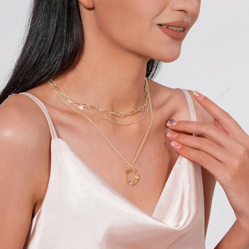 Layered Necklaces for Women | 14K Gold Plated Stackable Choker Necklace Set - Dainty Jewelry Gift - style: 3PCS-Gold twist circle layered necklaces