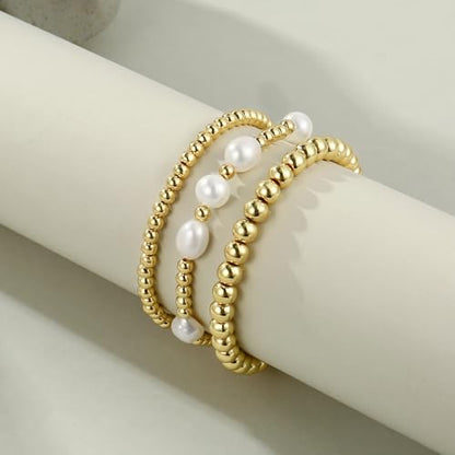 Badu Gold Beaded Bracelets for Women Boho Crystal Multiple Layered Stackable Wrap Bangle Set Paperclip Chain Trendy Jewelry - color: Gold-3Pcs-Pear2