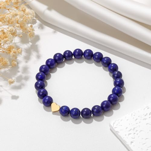 Healing Bracelet For Women Anxiety Beaded Bracelets Jewelry Healing Stone Crystal Bracelet Stress Relief Yoga Beads Chakra Bracelets Gifts For Women pink - color: Heart-Lapis Lazuli
