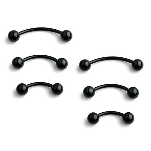 Ruifan 3prs(6pcs) Surgical Steel Tiny Curved Eyebrow Ear Navel Belly Lip Ring Barbell Piercing Jewelry 20g 6mm/8mm/10mm - color: 6PCS - Black