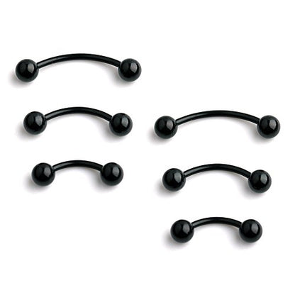 Ruifan 3prs(6pcs) Surgical Steel Tiny Curved Eyebrow Ear Navel Belly Lip Ring Barbell Piercing Jewelry 20g 6mm/8mm/10mm - color: 6PCS - Black