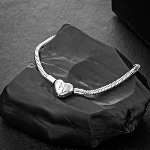 Initial Bracelet Heart Clasp Stainless Steel Snake Chain Alphabet Letter Charm Gift for Women Mom Girlfriend Wife - style: H