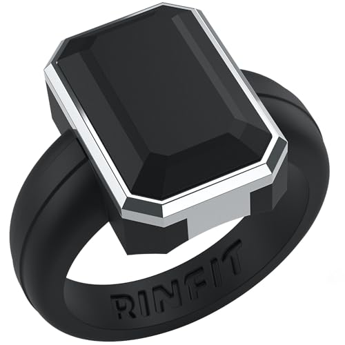 Patented Metal-Framed Silicone Rings - Emerald Collection - color: Pack C - Black / Metal Silver