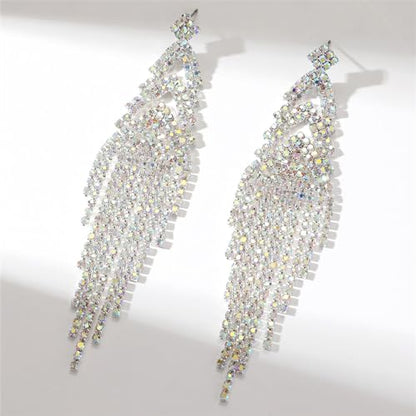 Rhinestone Tassel Earrings Sparkly Long Fringe Crystal Chandelier Dangle Drop Earrings Wedding Party Prom Earrings Premium Iridescent Earrings Wedding Party Jewelry Gifts for Women - color: Silver5