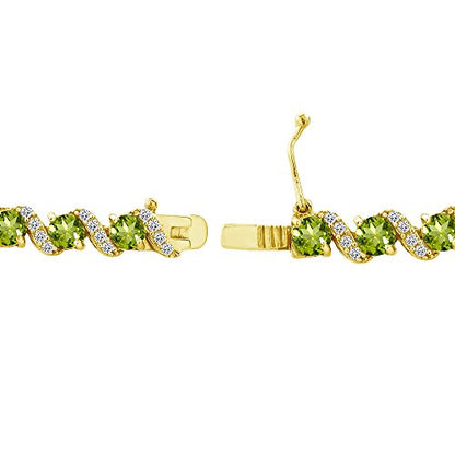 B. BRILLIANT Sterling Silver Genuine, Created or Simulated Gemstone Round S Design Tennis Bracelet for Women - color: Peridot - Gold Flash