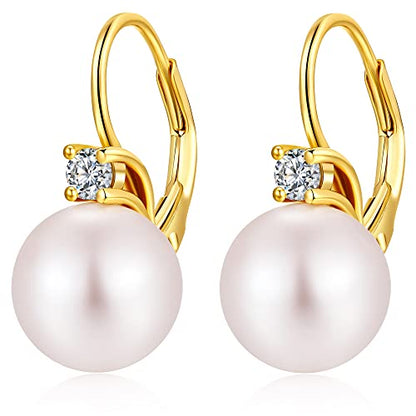Pearl Earrings for Women Pearl Leverback Earrings 925 Sterling Silver - color: A4-zirconia-yellow
