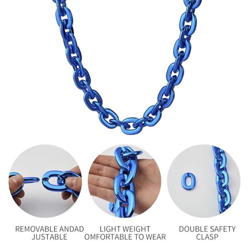 Passed colorfast test 39-inch Large Plastic Chain Necklace with Gift Box | 2/4 Pack with Gift Box,Gold Plastic Chain,Hip Hop Rapper Style, Fade Resistant,Detachable,for Parties, Awards,Prizes, Unisex - color: Blue