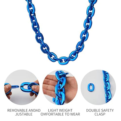 Passed colorfast test 39-inch Large Plastic Chain Necklace with Gift Box | 2/4 Pack with Gift Box,Gold Plastic Chain,Hip Hop Rapper Style, Fade Resistant,Detachable,for Parties, Awards,Prizes, Unisex - color: Blue