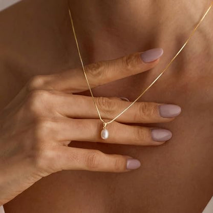 Pearl Necklaces for Women,Dainty Gold Pendant Necklaces Waterproof Jewelry | 14K Gold Plated Pearl Necklaces,Dainty Elegant Wedding Necklace,Small Cute Adjustable Minimalist Necklace,Non Tarnish Jewelry - color: GOLD-3