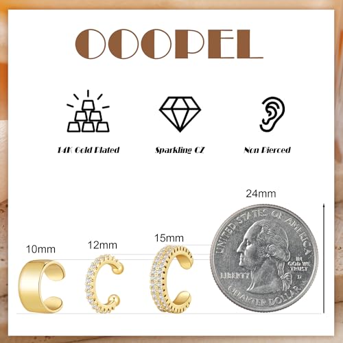 OOOPEL 3 Pairs 14K Gold Plated Ear Cuffs Non Piercing Lightweight Stackable Chunky Earring Cuff for Women Adjustable Non-Fading Fake Earrings Suitable for Christmas Gift - style: Double CZ