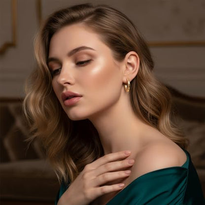 2 Pairs Gold Chunky Hoop Earrings for Women | Small Lightweight Clip On Earrings for Non Pierced Ears, Comfortable Cushion & Non-Slip Grip for Sensitive Ears