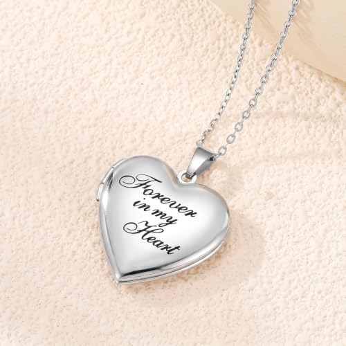 PHOCKSIN Personalized Locket Necklace for Women Photo Necklace with Customized Picture Birth Flower Birthstone Customizable Birthday Gifts - color: #03-Heart Forever In My Heart