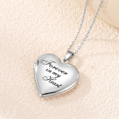 PHOCKSIN Personalized Locket Necklace for Women Photo Necklace with Customized Picture Birth Flower Birthstone Customizable Birthday Gifts - color: #03-Heart Forever In My Heart