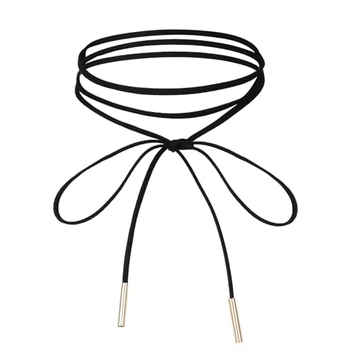 Black Choker Necklace Gothic Bow knot Choker for Women Velvet Long Wrap Rope Collar Tie Neck Chain with Gold Tube Ribbon Suede Jewelry for Party Prom