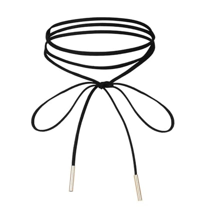 Black Choker Necklace Gothic Bow knot Choker for Women Velvet Long Wrap Rope Collar Tie Neck Chain with Gold Tube Ribbon Suede Jewelry for Party Prom