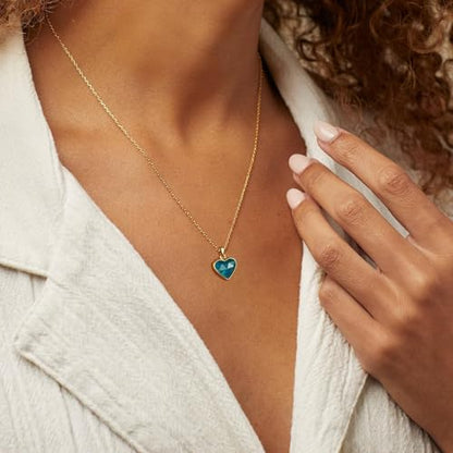 KissYan Healing Crystal Necklace, 14K Gold Plated Natural Stone Pendant Necklace Reiki Quartz Amethyst Citrine Gemstone Spiritual Jewelry Gifts for Women Girls - color: F-Blue Apatite-Heart