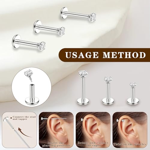 16G 18G Flat Back Earring Nose Ring Stud Piercing Jewelry - color: silver, size: 18G(3/4/5mm CZ)