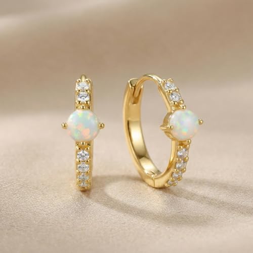 14K Gold Earrings for Women Opal Huggie Hoop Earrings Dainty Hypoallergenic 20mm Earrings Jewelry Gift
