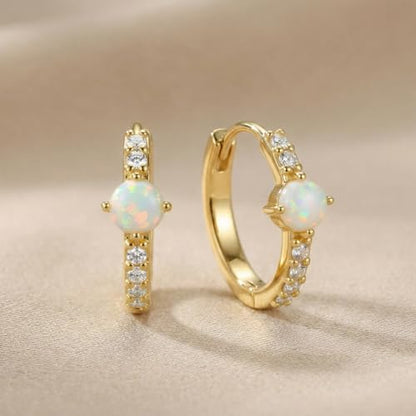 14K Gold Earrings for Women Opal Huggie Hoop Earrings Dainty Hypoallergenic 20mm Earrings Jewelry Gift