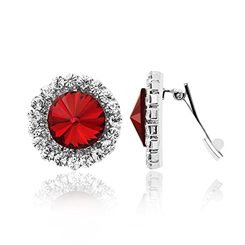 Spinningdaisy Clip On Earrings for Women | Non Pierced Earrings for Wedding - color: Big Stud Red