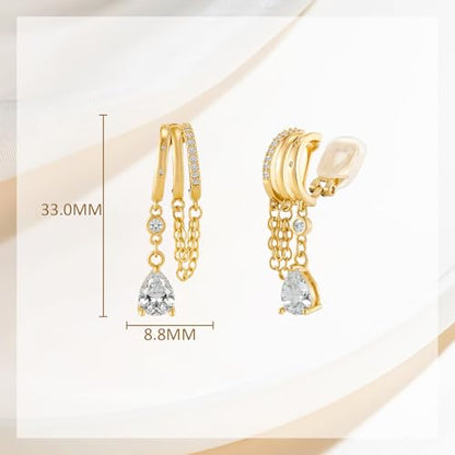 YOQUCOL Gold Plated Y2K Clip On Hoop Earrings for Women,Sweet Cool Edgy Trendy Layered Hoop with Tassel Chain Dangle, Non Pierced Jewelry Gifts - color: Teardrop