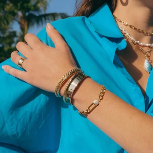 SOFYBJA 18k Gold Plated Personalized Chunky Cuban Oval Link Chain Bracelets for Men Toggle Rope Bracelet Jewelry for Women - style: Zircon Pin Cuban Chain Link Bracelet