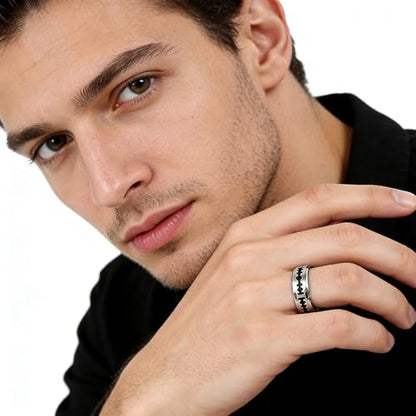 HZMAN Men's Punk Stainless Steel Silver Gothic Double Edge Blades Ring Bands