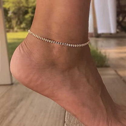 MEVECCO Anklet for Women Gold Chain 14K Gold Plated Dainty Boho Beach Summer Simple Foot Jewelry Ankle Bracelet - style: CZ Horse eye