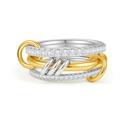 Cicy Bell Interlocking Ring for Women 18k Gold Plated CZ Stack Ring Set - color: Style E-Gold, size: 8